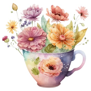 Vintage flower spring gardening watercolor collection. Isolated clipart illustration painting.