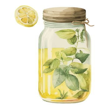 Lemon drink Watercolor Clipart. Lemon Tea Party with tea set, pitcher, tea pot, tea cup and cold drink design elements for isolated on white background for pattern, decoration, planner sticker, sublimation and more.