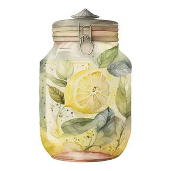 Lemon Water Watercolor Clipart. Lemon Tea Party with tea set, pitcher, tea pot, tea cup and cold drink design elements for isolated on white background for pattern, decoration, planner sticker, sublimation and more.