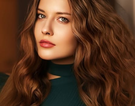 Hairstyle, beauty and hair care, beautiful woman with long healthy hair, brunette model wearing natural makeup, glamour portrait for hair salon and haircare brand