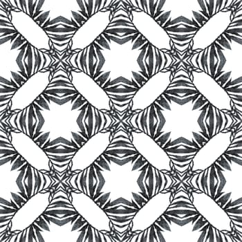 Organic tile. Black and white good-looking boho chic summer design. Trendy organic green border. Textile ready fair print, swimwear fabric, wallpaper, wrapping.