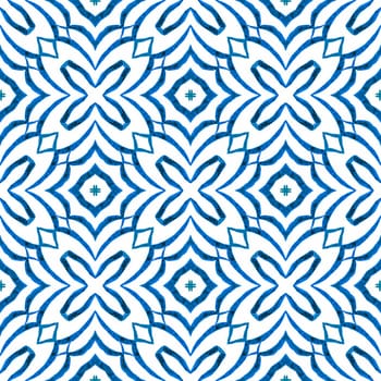 Hand drawn tropical seamless border. Blue ideal boho chic summer design. Textile ready attractive print, swimwear fabric, wallpaper, wrapping. Tropical seamless pattern.