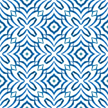 Hand drawn tropical seamless border. Blue ideal boho chic summer design. Textile ready attractive print, swimwear fabric, wallpaper, wrapping. Tropical seamless pattern.