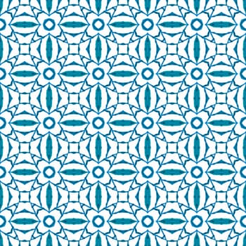 Watercolor summer ethnic border pattern. Blue wonderful boho chic summer design. Ethnic hand painted pattern. Textile ready splendid print, swimwear fabric, wallpaper, wrapping.
