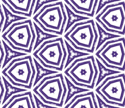 Ikat repeating swimwear design. Purple symmetrical kaleidoscope background. Summer ikat sweamwear pattern. Textile ready beautiful print, swimwear fabric, wallpaper, wrapping.