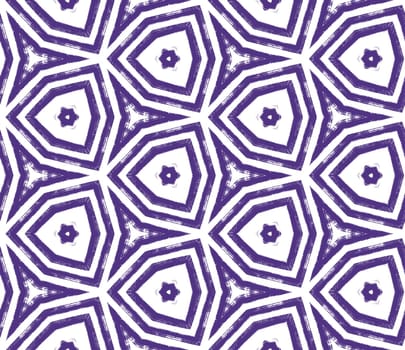 Ikat repeating swimwear design. Purple symmetrical kaleidoscope background. Summer ikat sweamwear pattern. Textile ready beautiful print, swimwear fabric, wallpaper, wrapping.