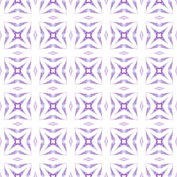 Ikat repeating swimwear design. Purple brilliant boho chic summer design. Watercolor ikat repeating tile border. Textile ready trending print, swimwear fabric, wallpaper, wrapping.
