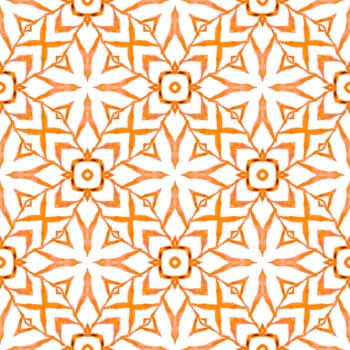 Mosaic seamless pattern. Orange symmetrical boho chic summer design. Hand drawn green mosaic seamless border. Textile ready delightful print, swimwear fabric, wallpaper, wrapping.