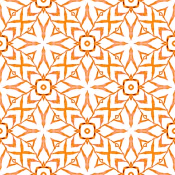 Mosaic seamless pattern. Orange symmetrical boho chic summer design. Hand drawn green mosaic seamless border. Textile ready delightful print, swimwear fabric, wallpaper, wrapping.