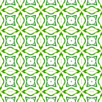 Textile ready energetic print, swimwear fabric, wallpaper, wrapping. Green ideal boho chic summer design. Green geometric chevron watercolor border. Chevron watercolor pattern.