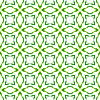 Textile ready energetic print, swimwear fabric, wallpaper, wrapping. Green ideal boho chic summer design. Green geometric chevron watercolor border. Chevron watercolor pattern.