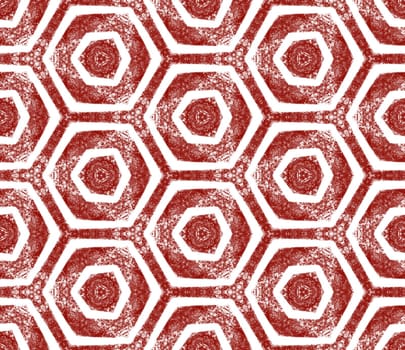 Exotic seamless pattern. Maroon symmetrical kaleidoscope background. Textile ready immaculate print, swimwear fabric, wallpaper, wrapping. Summer swimwear exotic seamless design.