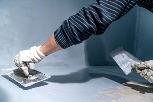 construction modifications of the floor and walls of a room in a new building. High quality photo