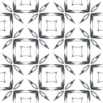Textile ready curious print, swimwear fabric, wallpaper, wrapping. Black and white vibrant boho chic summer design. Hand drawn green mosaic seamless border. Mosaic seamless pattern.