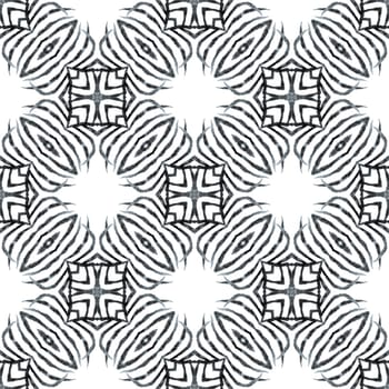 Organic tile. Black and white dramatic boho chic summer design. Trendy organic green border. Textile ready amusing print, swimwear fabric, wallpaper, wrapping.