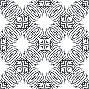 Organic tile. Black and white dramatic boho chic summer design. Trendy organic green border. Textile ready amusing print, swimwear fabric, wallpaper, wrapping.