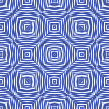 Exotic seamless pattern. Indigo symmetrical kaleidoscope background. Textile ready immaculate print, swimwear fabric, wallpaper, wrapping. Summer swimwear exotic seamless design.