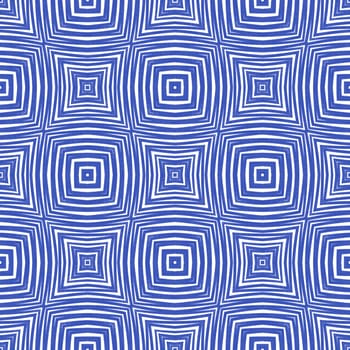 Exotic seamless pattern. Indigo symmetrical kaleidoscope background. Textile ready immaculate print, swimwear fabric, wallpaper, wrapping. Summer swimwear exotic seamless design.