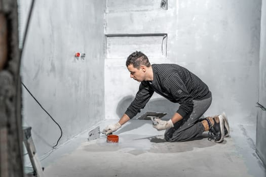 waterproofing of the bathroom floor in a new building.