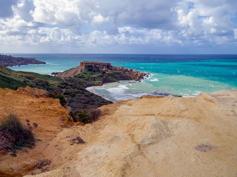 Golden Bay beach, Maltese islands. landscape. windy cloudy weather