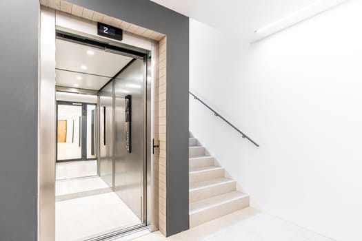 elevator and staircase in an apartment building. High quality photo