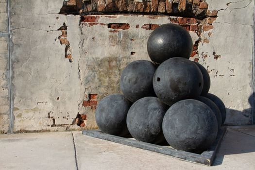 Old Cannon balls at Fort Zachary Taylor National Historic State Park, Key West, Florida, United States