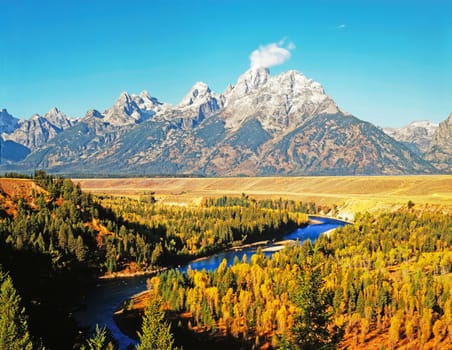 Grand Teton with Snake River in  Wyoming