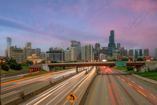 Chicago downtown skyline cityscape of  Illinois, USA