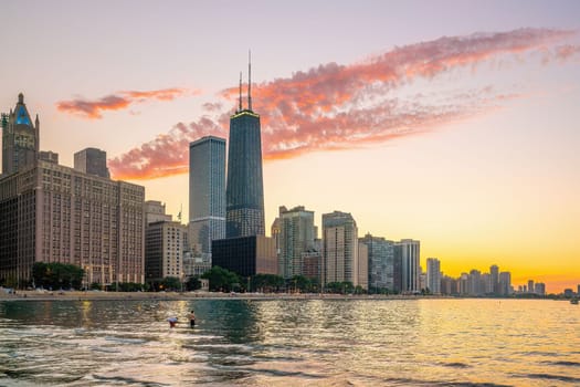 Chicago downtown skyline cityscape of  Illinois, USA