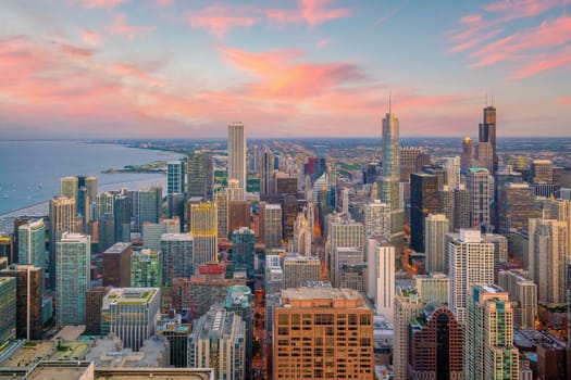 Chicago downtown skyline cityscape of  Illinois, USA