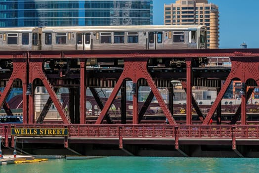 Chicago downtown skyline with subway cityscape of  Illinois, USA