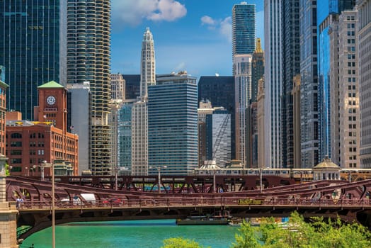 Chicago downtown skyline with subway cityscape of  Illinois, USA