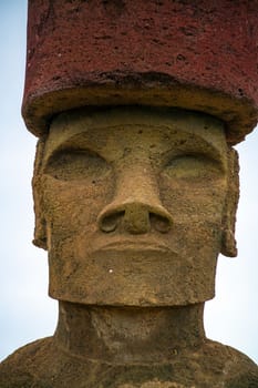 Moai standing on the Anakena Beach in Easter Island, Chile