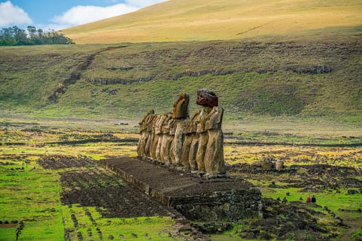 The ancient moai of Ahu Togariki, on Easter Island of Chile