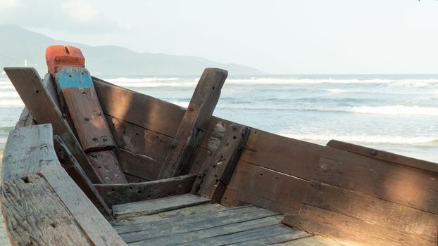 Close-up of the bow of the boat against the sea. High quality photo