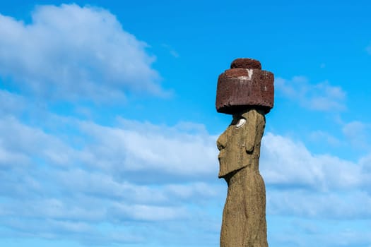Moai standing at Easter Island in Chile with blue sky