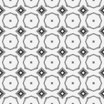 Tiled watercolor background. Black and white exquisite boho chic summer design. Textile ready imaginative print, swimwear fabric, wallpaper, wrapping. Hand painted tiled watercolor border.