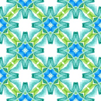 Textile ready fair print, swimwear fabric, wallpaper, wrapping. Green vibrant boho chic summer design. Ethnic hand painted pattern. Watercolor summer ethnic border pattern.