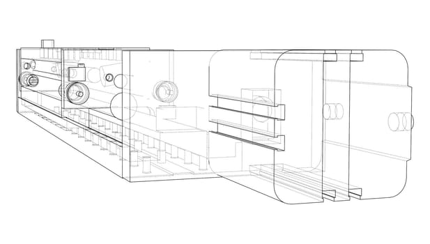 Abstract industry object concept. 3d illustration. Wire-frame style