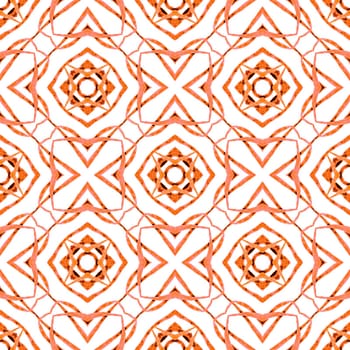 Textile ready positive print, swimwear fabric, wallpaper, wrapping. Orange dramatic boho chic summer design. Hand painted tiled watercolor border. Tiled watercolor background.