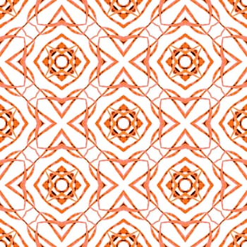 Textile ready positive print, swimwear fabric, wallpaper, wrapping. Orange dramatic boho chic summer design. Hand painted tiled watercolor border. Tiled watercolor background.