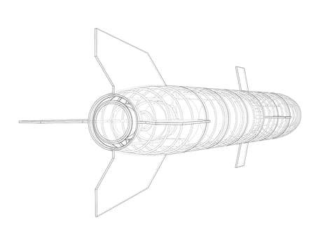 Military missile army rocket. Military concept. 3d illustration. Wire-frame style