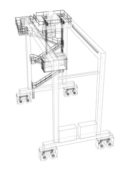 Port cargo crane on white. 3d illustration