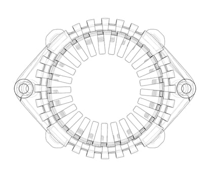 Car generator on white. 3d illustration. Wire-frame style