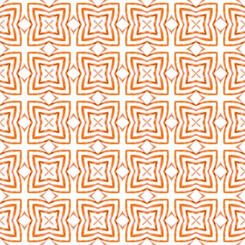 Textile ready nice print, swimwear fabric, wallpaper, wrapping. Orange classy boho chic summer design. Hand painted tiled watercolor border. Tiled watercolor background.