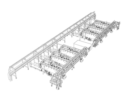 Sketch of industrial equipment. 3d illustration. Wire-frame style