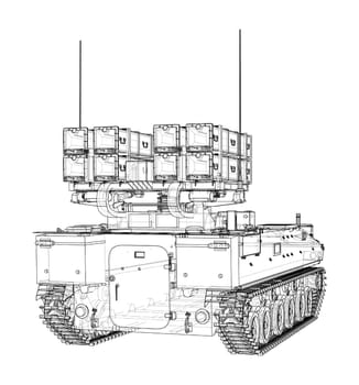 Military track missle system. 3d illustration. Wire-frame style