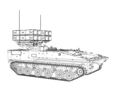 Military track missle system. 3d illustration. Wire-frame style