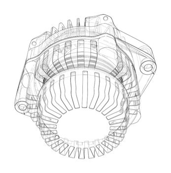 Car generator on white. 3d illustration. Wire-frame style