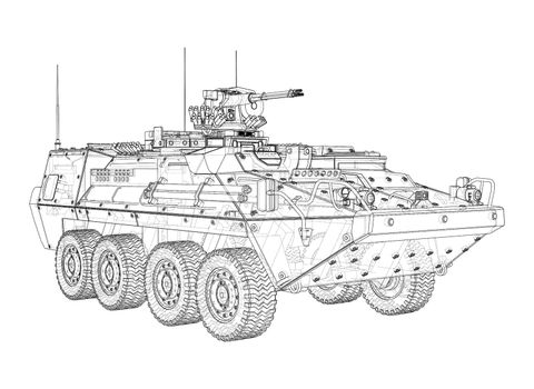 Armored personnel carrier. 3d illustration. Wire-frame style